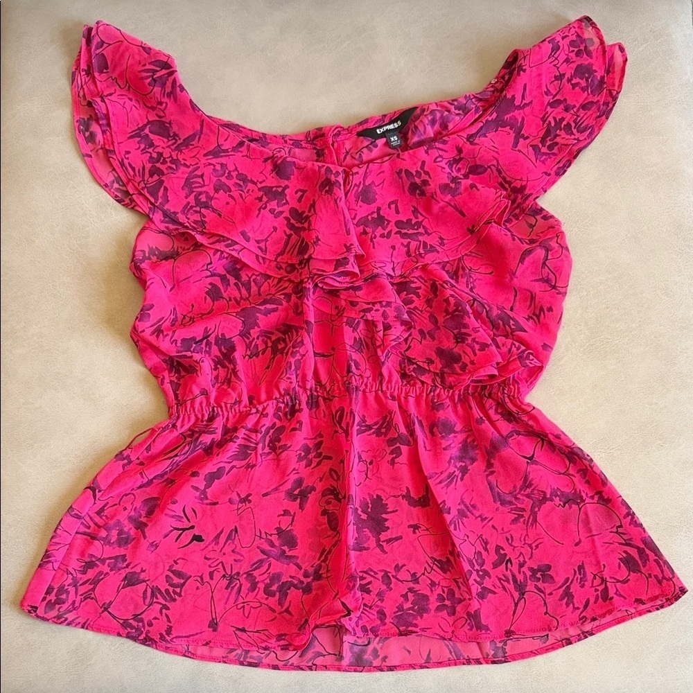 Express Pink Floral Ruffle Blouse